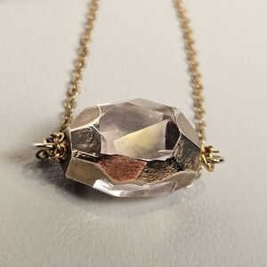 [Minimalist] Gold Toned Chain Light Pink Stone Faceted Pendant Necklace